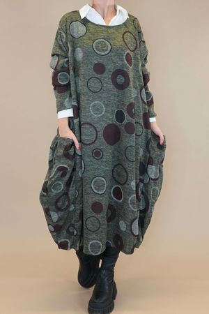 Made in Italy Mighty Hoopla Oversized Fine Knit Cocoon Dress Khaki 